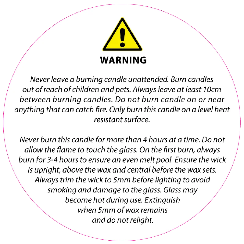 50mm Clear Candle Safety Label (w/ black text)