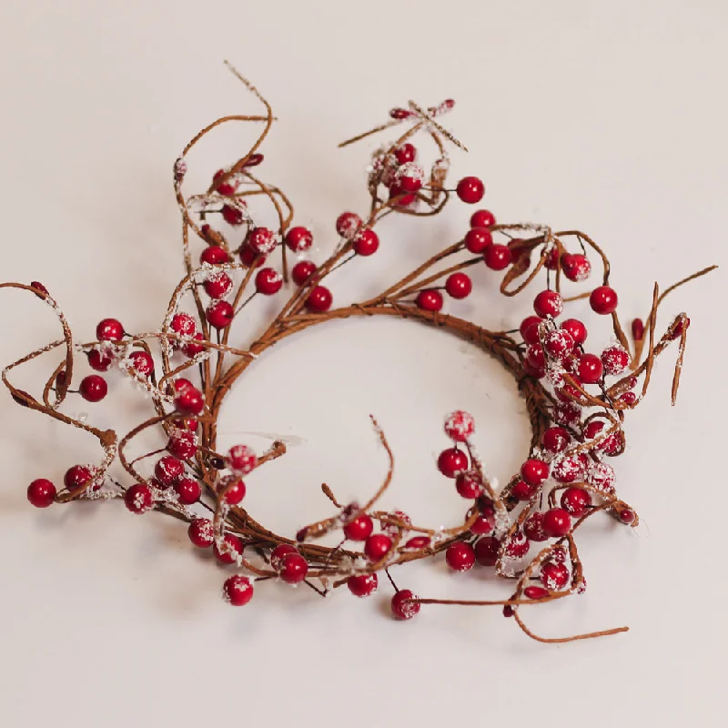 Snowy Cranberry Branch - Candle Ring