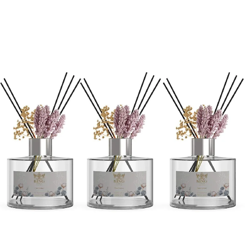 Reed Diffuser (200ml) Pure Cotton Reed Diffuser Set,Reed Diffuser & Oil Diffuser Sticks with Flower, Aromatherapy, Home & Kitchen Décor,Fragrance and Gifts (Pack of 3)