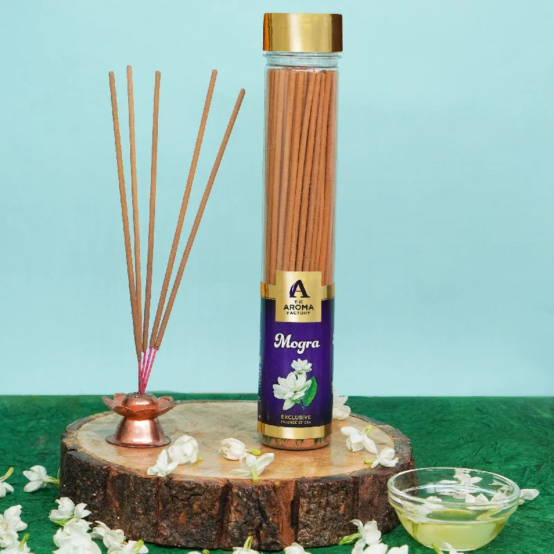 The Aroma Factory Mogra Incense Stick Agarbatti (0% Charcoal 0% Sulphates) Organic Agarbatti Bottle Pack, 100G